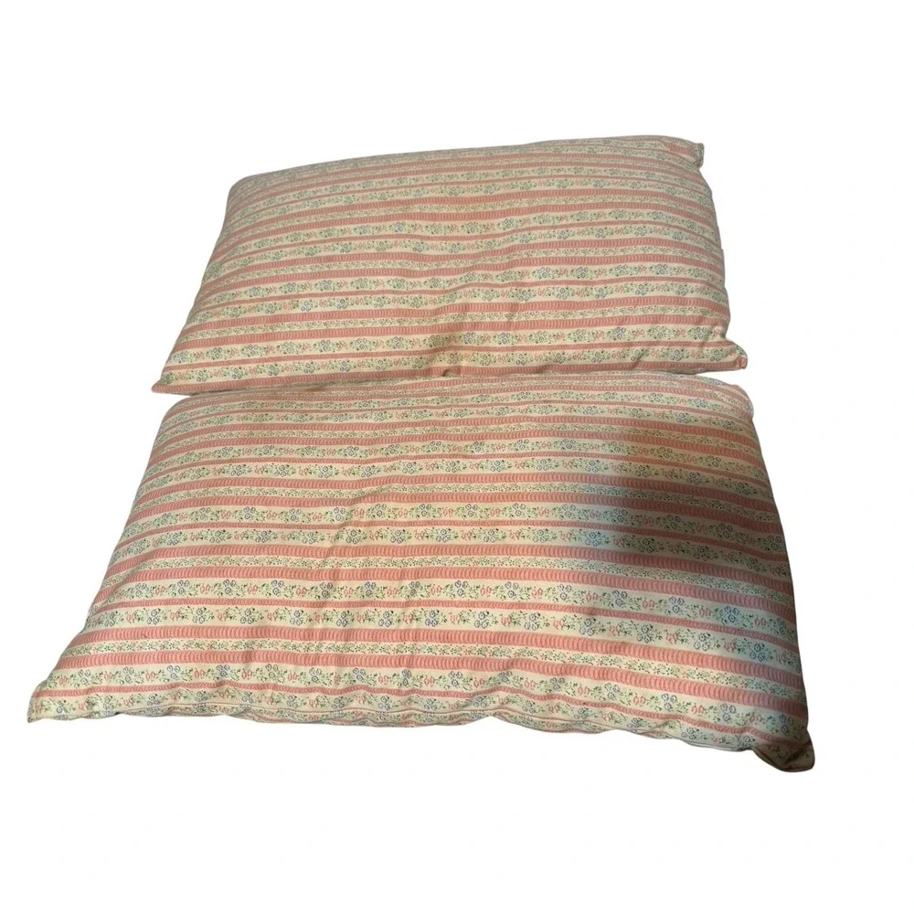 Vintage Feather Down Pillows Pink Flower Stripe Ticking 23